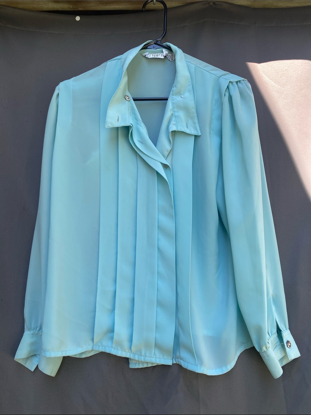 Light Aqua Pleated Front Blouse with Point Collar